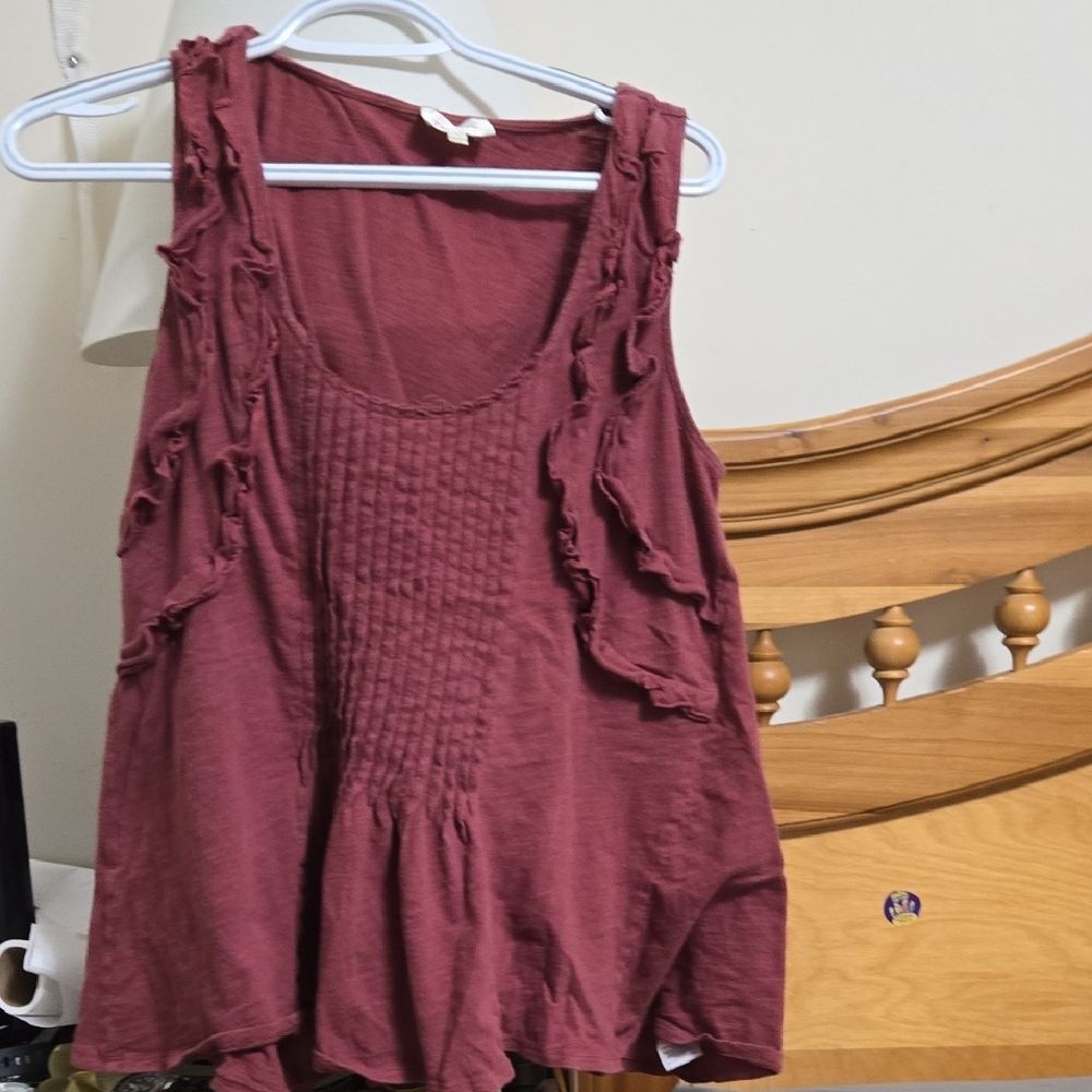 Deletta Red Smocked Ruffled Tank Top